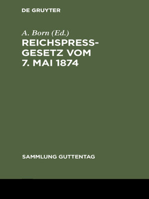 cover image of Reichspreßgesetz vom 7. Mai 1874